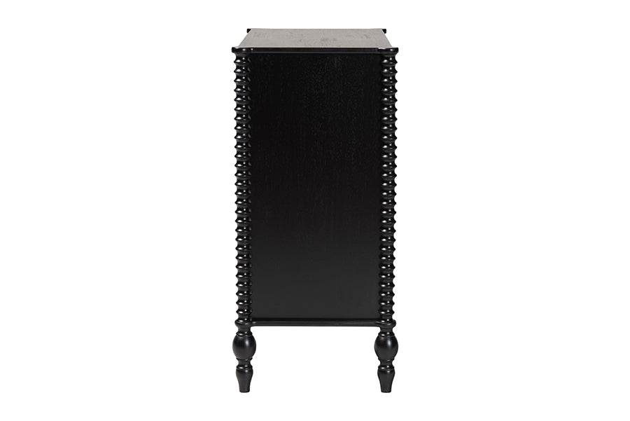 Baxton Studio Callison Spindle Chest - 4-Drawer Farmhouse Vertical Cabinet with Turned Accents for Bedroom, Black