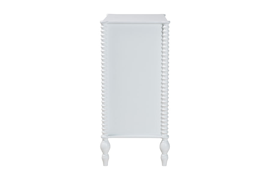 Baxton Studio Callison Spindle Chest - 4-Drawer Farmhouse Vertical Cabinet with Turned Accents for Bedroom, White