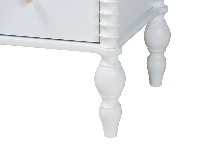 Baxton Studio Callison Spindle Chest - 4-Drawer Farmhouse Vertical Cabinet with Turned Accents for Bedroom, White