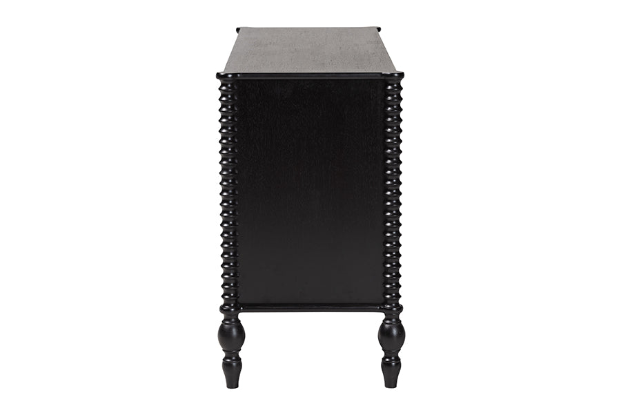 Baxton Studio Callison Spindle Dresser - 6-Drawer Farmhouse Horizontal Cabinet with Turned Accents for Bedroom, Black
