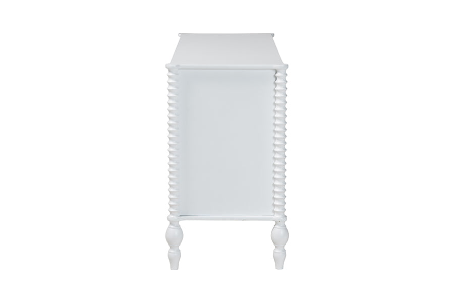 Baxton Studio Callison Spindle Dresser - 6-Drawer Farmhouse Horizontal Cabinet with Turned Accents for Bedroom, White