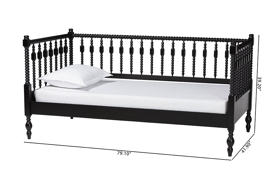 Baxton Studio Callison Spindle Daybed - Turned Farmhouse Sofa Bed with Spoked Frame Border for Living Room, Guest Room, or Kids Room, Black, Twin