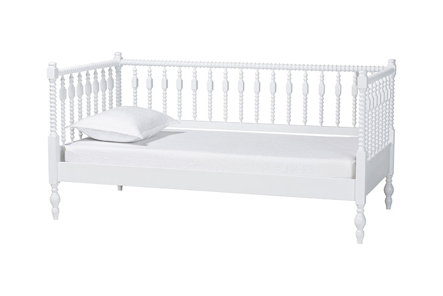 Baxton Studio Callison Spindle Daybed - Turned Farmhouse Sofa Bed with Spoked Frame Border for Living Room, Guest Room, or Kids Room, White, Twin