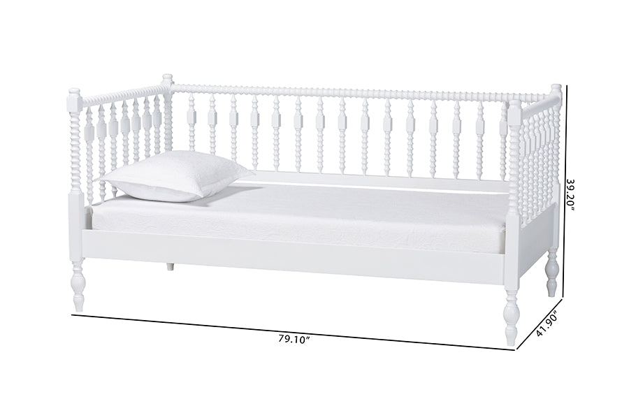 Baxton Studio Callison Spindle Daybed - Turned Farmhouse Sofa Bed with Spoked Frame Border for Living Room, Guest Room, or Kids Room, White, Twin