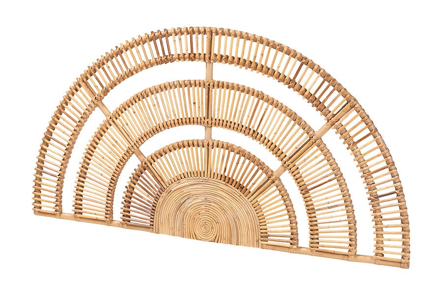bali & pari Luna Natural Rattan Headboard - Handwoven Wicker Wall-Mount Headboard in Half-Moon Shape, Coastal Boho Bedroom Backdrop, Queen