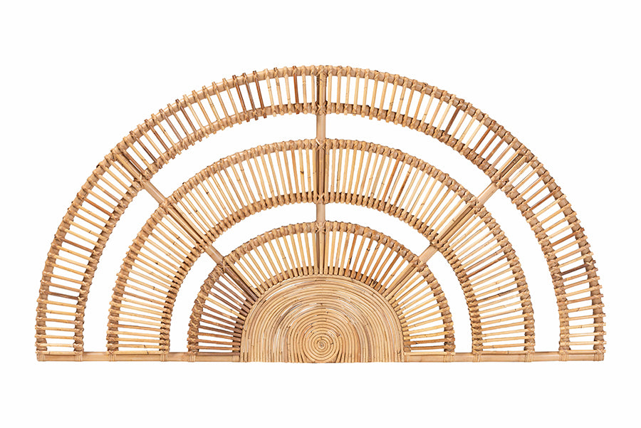 bali & pari Luna Natural Rattan Headboard - Handwoven Wicker Wall-Mount Headboard in Half-Moon Shape, Coastal Boho Bedroom Backdrop, Queen