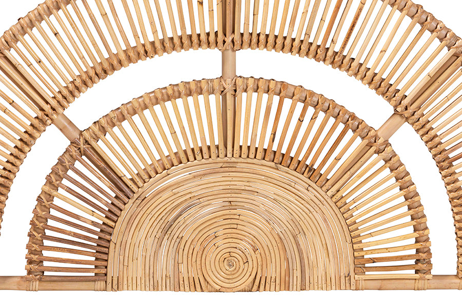 bali & pari Luna Natural Rattan Headboard - Handwoven Wicker Wall-Mount Headboard in Half-Moon Shape, Coastal Boho Bedroom Backdrop, Queen
