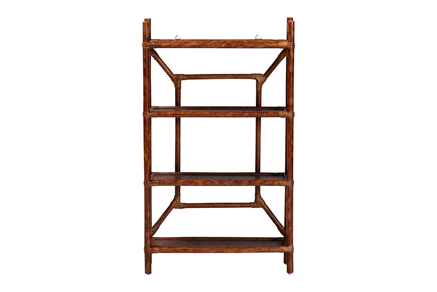bali & pari Basile Marbled Tortoise Rattan 4-Tier Wall Display Shelf - Decorative Floating Wicker Storage Organizer for Living Room, Bedroom, or Entryway