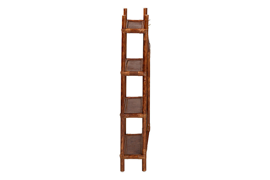 bali & pari Basile Marbled Tortoise Rattan 4-Tier Wall Display Shelf - Decorative Floating Wicker Storage Organizer for Living Room, Bedroom, or Entryway