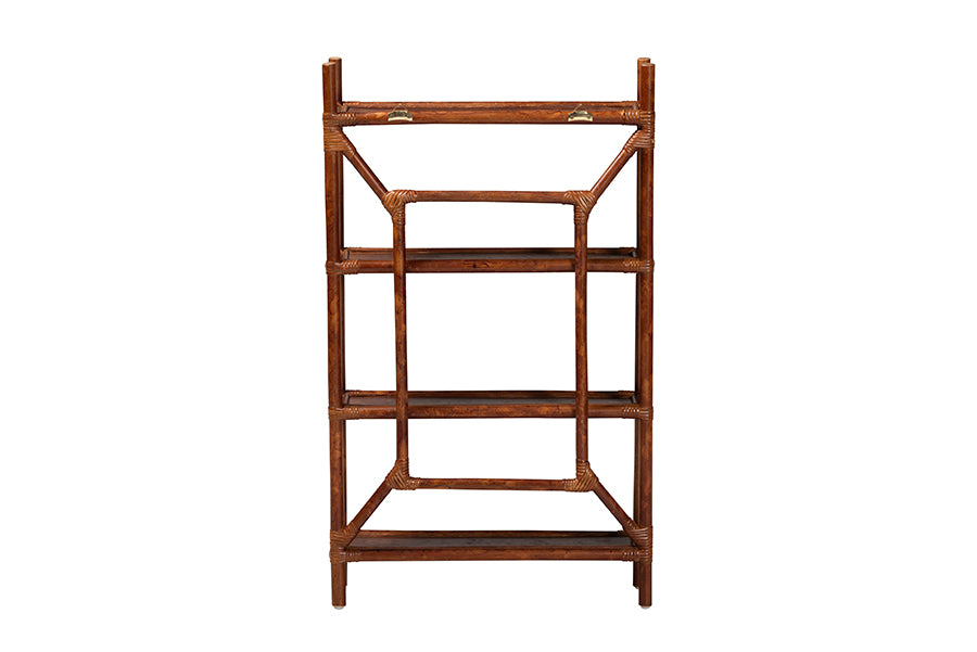 bali & pari Basile Marbled Tortoise Rattan 4-Tier Wall Display Shelf - Decorative Floating Wicker Storage Organizer for Living Room, Bedroom, or Entryway