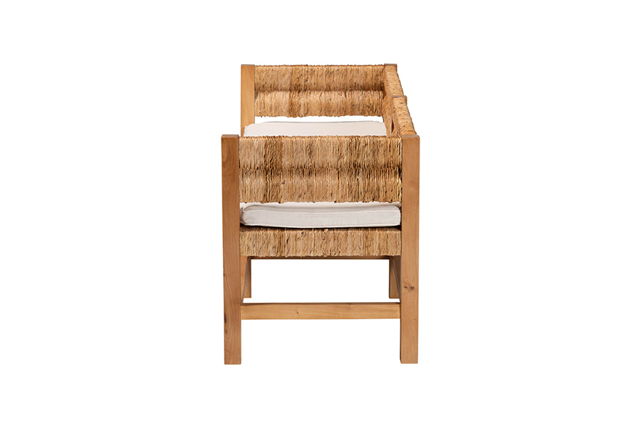 bali & pari Ismael Accent Bench - Handwoven Seagrass Accent Seating with Mahogany Wood Frame, Raised Back Bench for Entryway or Living Room