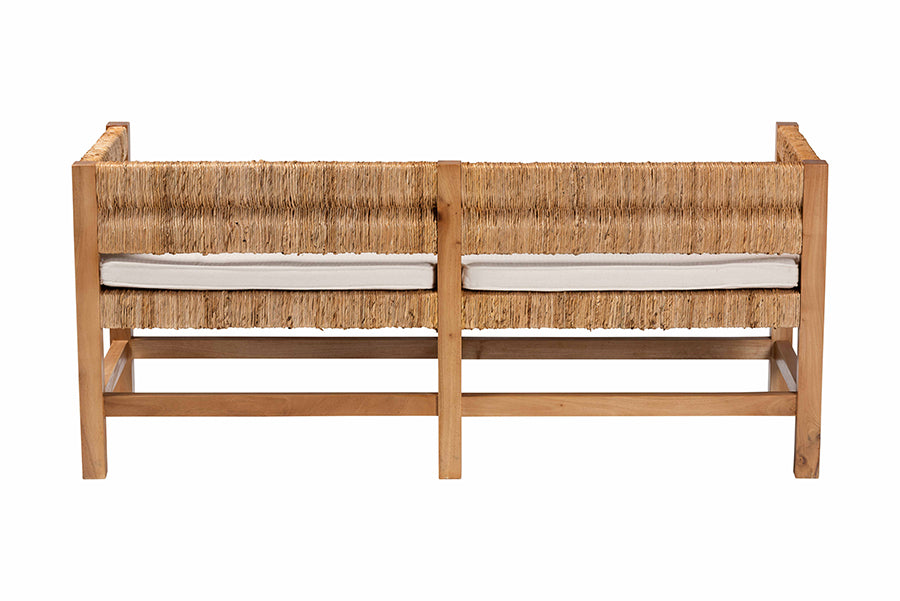 bali & pari Ismael Accent Bench - Handwoven Seagrass Accent Seating with Mahogany Wood Frame, Raised Back Bench for Entryway or Living Room