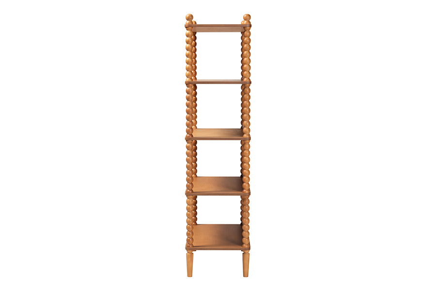 Baxton Studio Lucera Bobbin Display Shelf - 5-Tier Open Frame Vertical Bookcase with Spindle Posts for Living Room or Ofice, Oak Brown