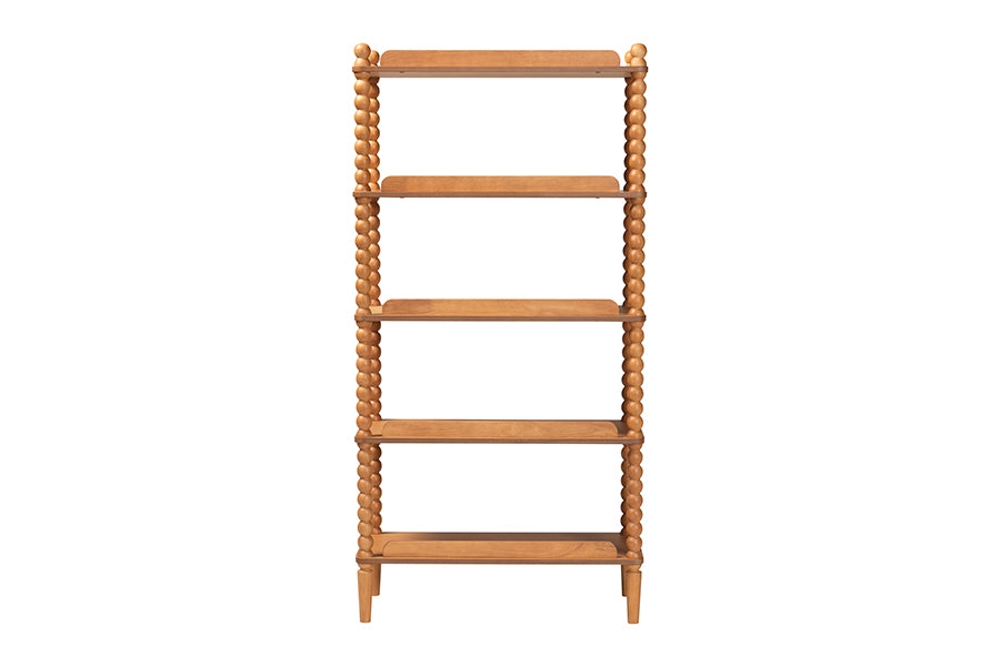 Baxton Studio Lucera Bobbin Display Shelf - 5-Tier Open Frame Vertical Bookcase with Spindle Posts for Living Room or Ofice, Oak Brown