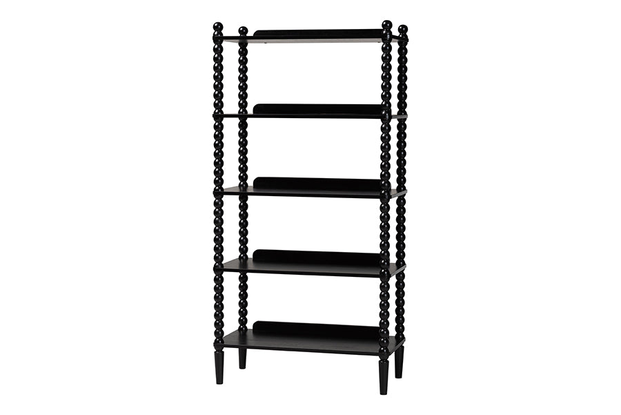 Baxton Studio Lucera Bobbin Display Shelf - 5-Tier Open Frame Vertical Bookcase with Spindle Posts for Living Room or Office, Black