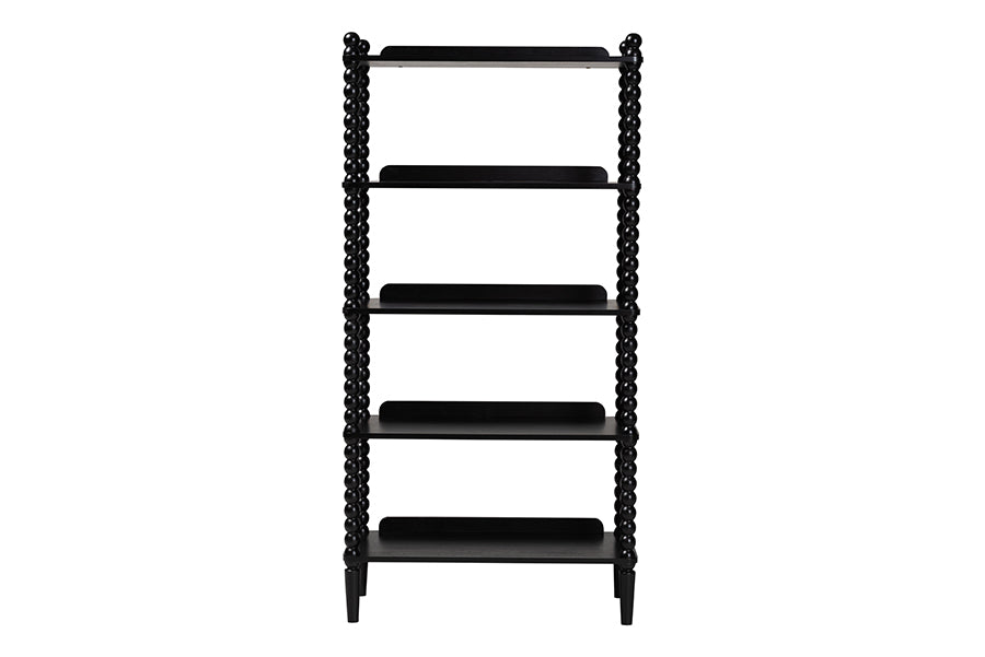 Baxton Studio Lucera Bobbin Display Shelf - 5-Tier Open Frame Vertical Bookcase with Spindle Posts for Living Room or Office, Black
