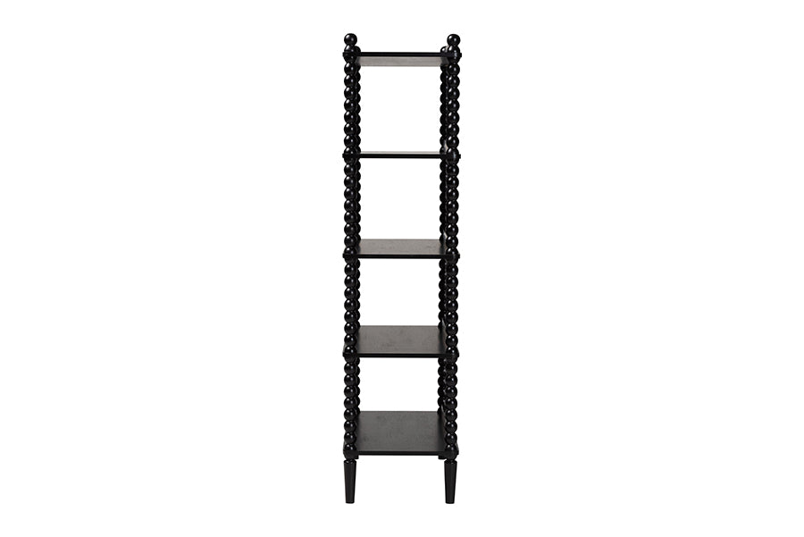 Baxton Studio Lucera Bobbin Display Shelf - 5-Tier Open Frame Vertical Bookcase with Spindle Posts for Living Room or Office, Black