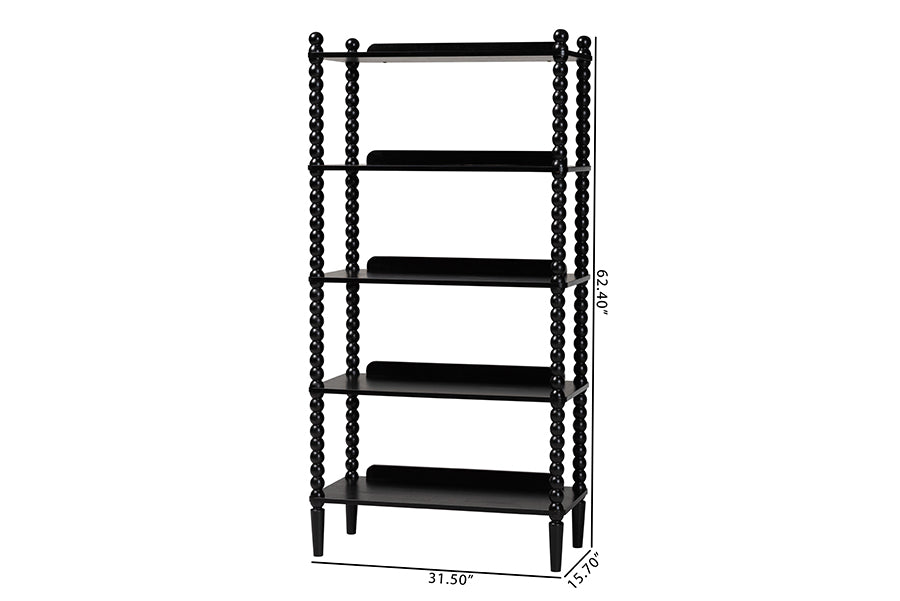 Baxton Studio Lucera Bobbin Display Shelf - 5-Tier Open Frame Vertical Bookcase with Spindle Posts for Living Room or Office, Black