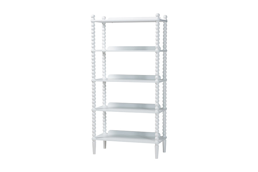 Baxton Studio Lucera Bobbin Display Shelf - 5-Tier Open Frame Vertical Bookcase with Spindle Posts for Living Room or Office, White