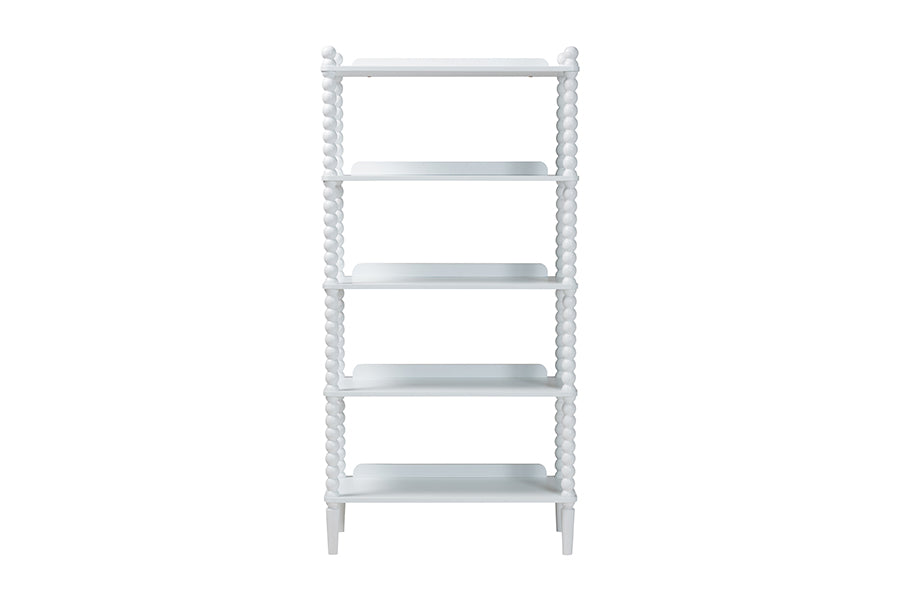 Baxton Studio Lucera Bobbin Display Shelf - 5-Tier Open Frame Vertical Bookcase with Spindle Posts for Living Room or Office, White
