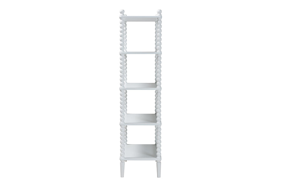 Baxton Studio Lucera Bobbin Display Shelf - 5-Tier Open Frame Vertical Bookcase with Spindle Posts for Living Room or Office, White