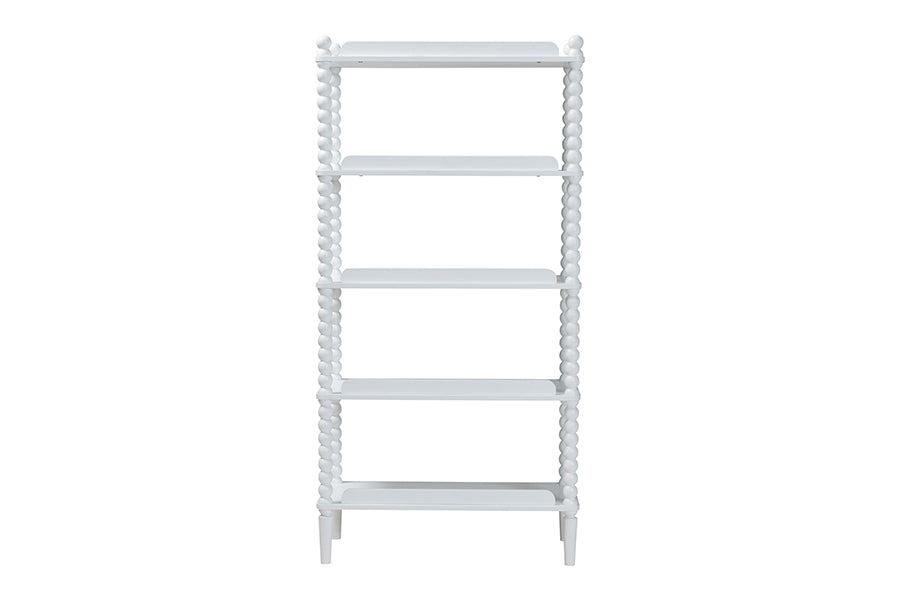 Baxton Studio Lucera Bobbin Display Shelf - 5-Tier Open Frame Vertical Bookcase with Spindle Posts for Living Room or Office, White