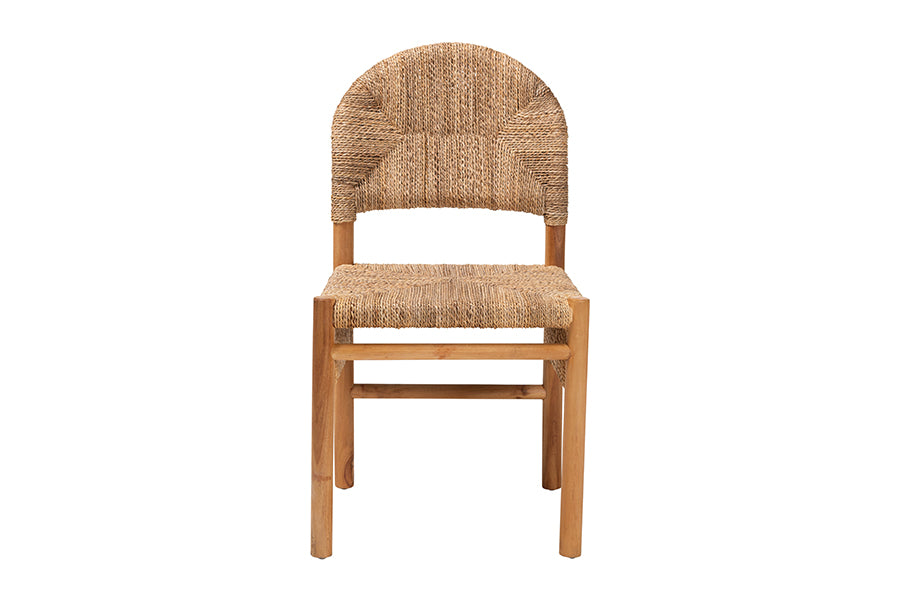 bali & pari Cavo Handwoven Seagrass Dining Chair - Natural Fiber Wicker Side Chair with Mahogany Wood Frame, for Dining Room, Kitchen, or Accent Seating