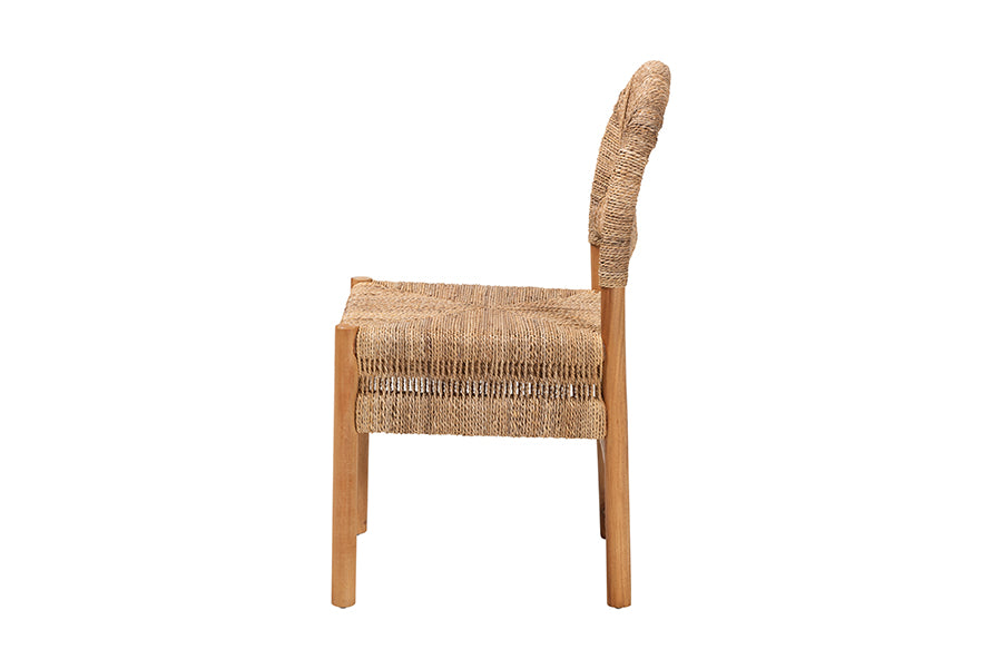 bali & pari Cavo Handwoven Seagrass Dining Chair - Natural Fiber Wicker Side Chair with Mahogany Wood Frame, for Dining Room, Kitchen, or Accent Seating