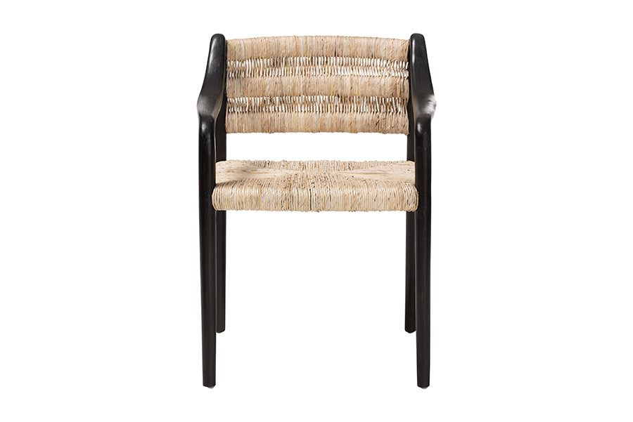 bali & pari Onda Handwoven Seagrass Dining Chair - Natural Fiber Wicker Armchair with Mahogany Wood Frame for Dining Room or Living Space