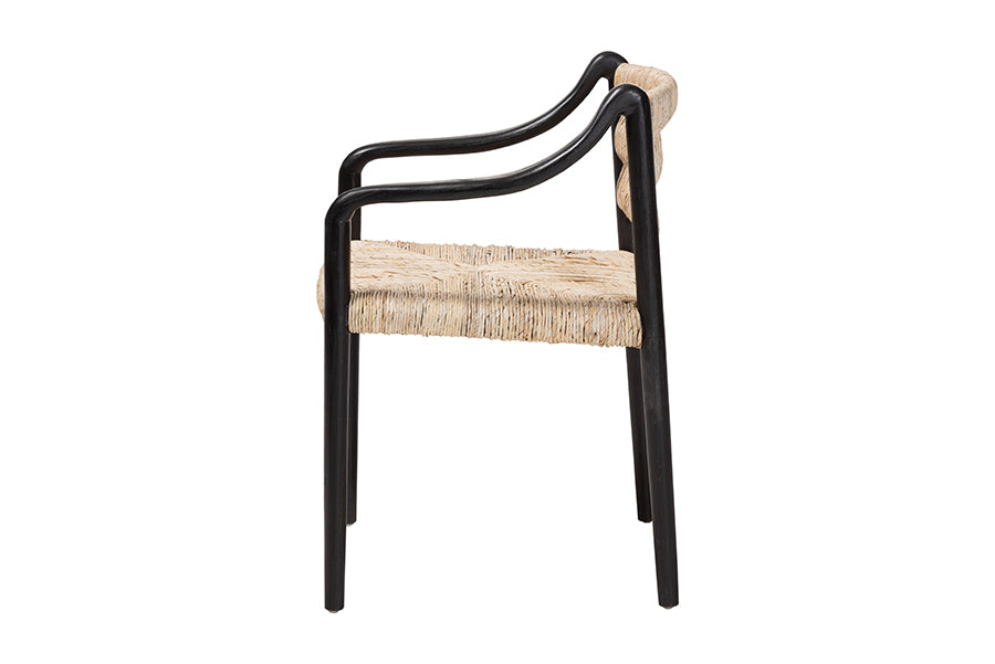 bali & pari Onda Handwoven Seagrass Dining Chair - Natural Fiber Wicker Armchair with Mahogany Wood Frame for Dining Room or Living Space