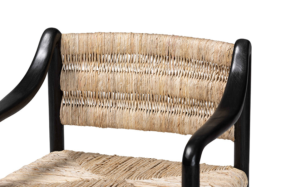 bali & pari Onda Handwoven Seagrass Dining Chair - Natural Fiber Wicker Armchair with Mahogany Wood Frame for Dining Room or Living Space