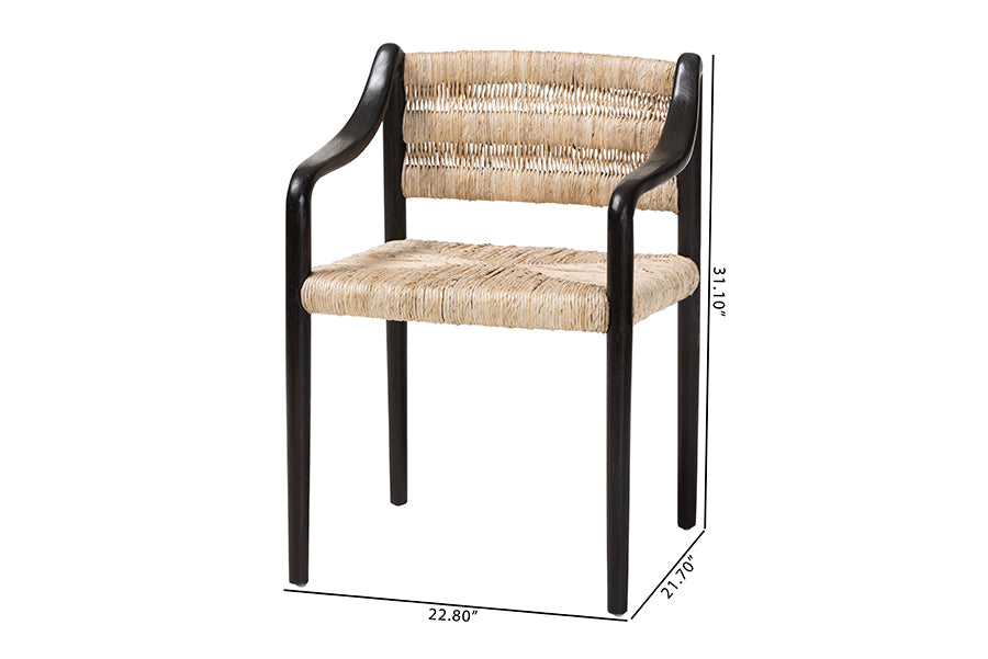 bali & pari Onda Handwoven Seagrass Dining Chair - Natural Fiber Wicker Armchair with Mahogany Wood Frame for Dining Room or Living Space