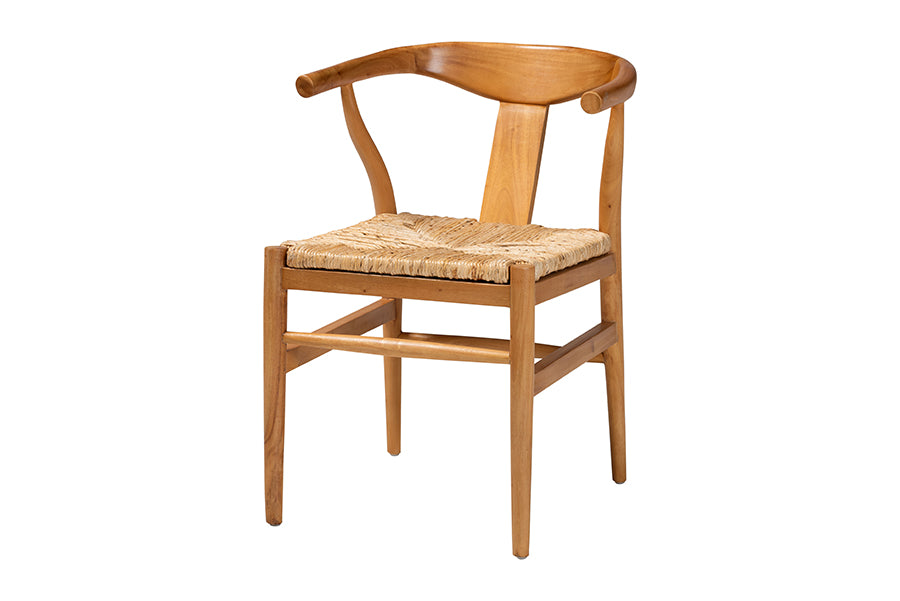 bali & pari Fika Dining Chair with Woven Seagrass Seat - Handwoven Wicker Armchair with Wishbone Backrest, Boho Coastal Seating