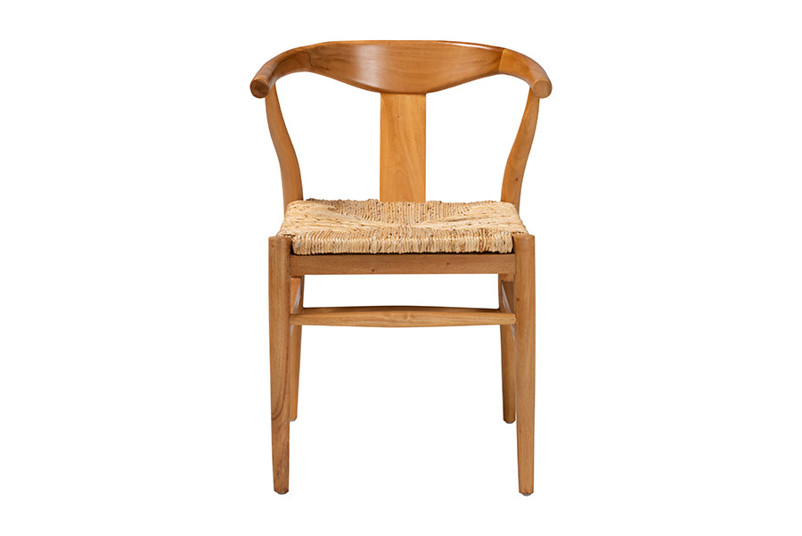 bali & pari Fika Dining Chair with Woven Seagrass Seat - Handwoven Wicker Armchair with Wishbone Backrest, Boho Coastal Seating