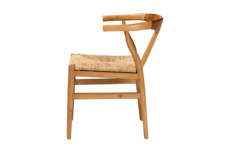 bali & pari Fika Dining Chair with Woven Seagrass Seat - Handwoven Wicker Armchair with Wishbone Backrest, Boho Coastal Seating