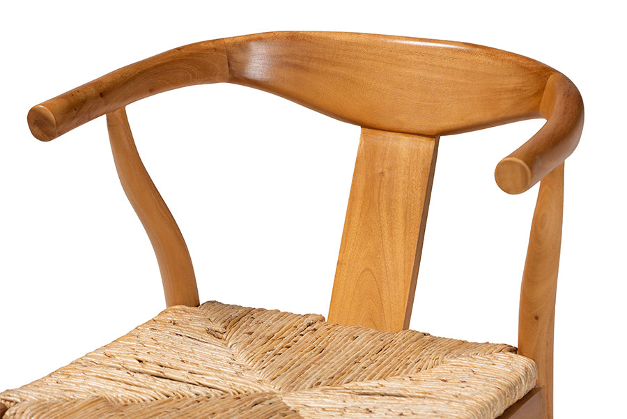 bali & pari Fika Dining Chair with Woven Seagrass Seat - Handwoven Wicker Armchair with Wishbone Backrest, Boho Coastal Seating