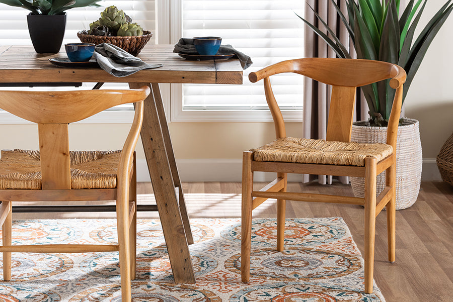 bali & pari Fika Dining Chair with Woven Seagrass Seat - Handwoven Wicker Armchair with Wishbone Backrest, Boho Coastal Seating