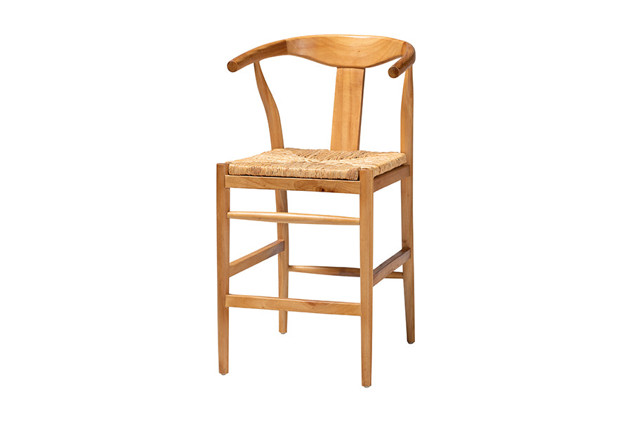 bali & pari Fika Counter Stool with Woven Seagrass Seat - Handwoven Wicker Stool with Arms and Wishbone Backrest, Boho Coastal Seating for Kitchen Island or Dining Counter