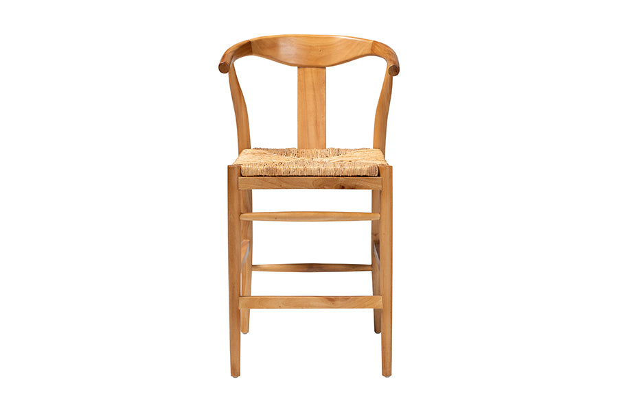 bali & pari Fika Counter Stool with Woven Seagrass Seat - Handwoven Wicker Stool with Arms and Wishbone Backrest, Boho Coastal Seating for Kitchen Island or Dining Counter