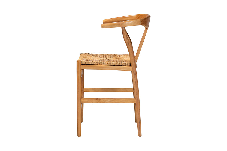 bali & pari Fika Counter Stool with Woven Seagrass Seat - Handwoven Wicker Stool with Arms and Wishbone Backrest, Boho Coastal Seating for Kitchen Island or Dining Counter