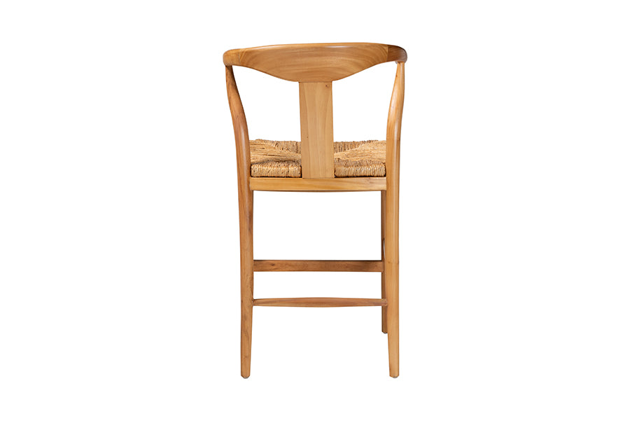 bali & pari Fika Counter Stool with Woven Seagrass Seat - Handwoven Wicker Stool with Arms and Wishbone Backrest, Boho Coastal Seating for Kitchen Island or Dining Counter