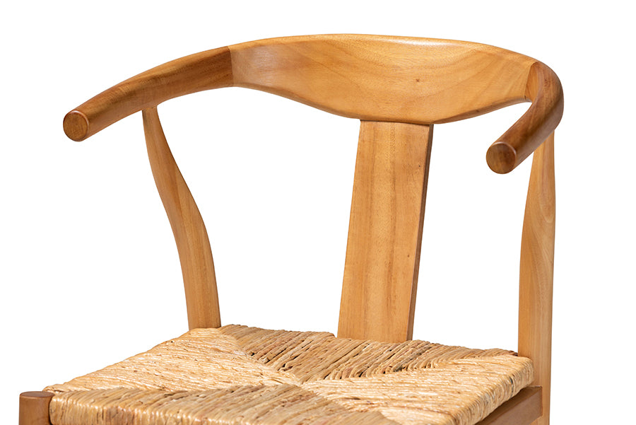 bali & pari Fika Counter Stool with Woven Seagrass Seat - Handwoven Wicker Stool with Arms and Wishbone Backrest, Boho Coastal Seating for Kitchen Island or Dining Counter