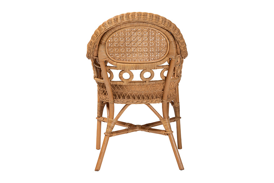 bali & pari Abigale Natural Rattan Dining Chair - Handwoven Wicker Accent Chair with Arms and Openwork Frame for Kitchen or Dining Room