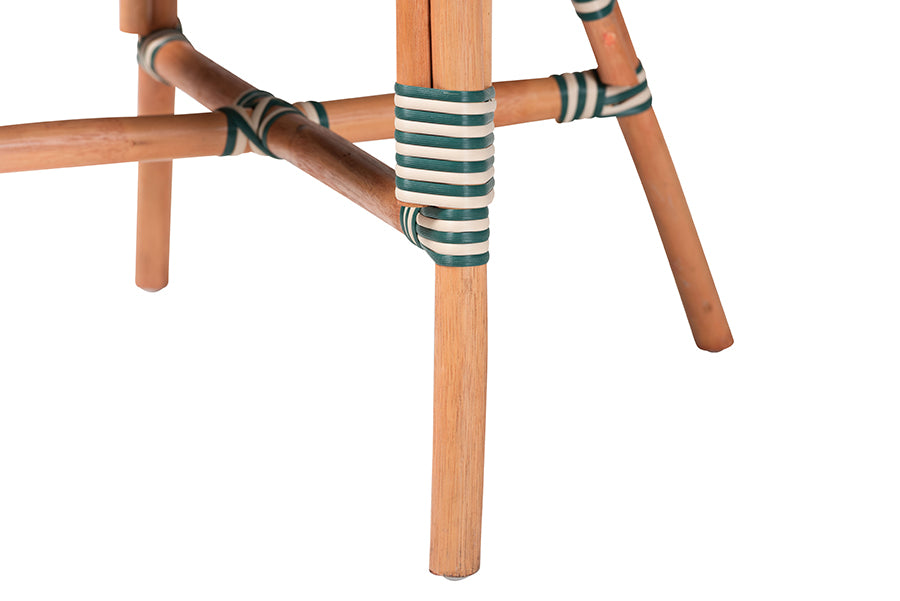 bali & pari Mattie Rattan Bistro Chair - Handwoven Cafe-Style Dining Chair with Curved Arms for Kitchen or Indoor/Outdoor Lounge, Green