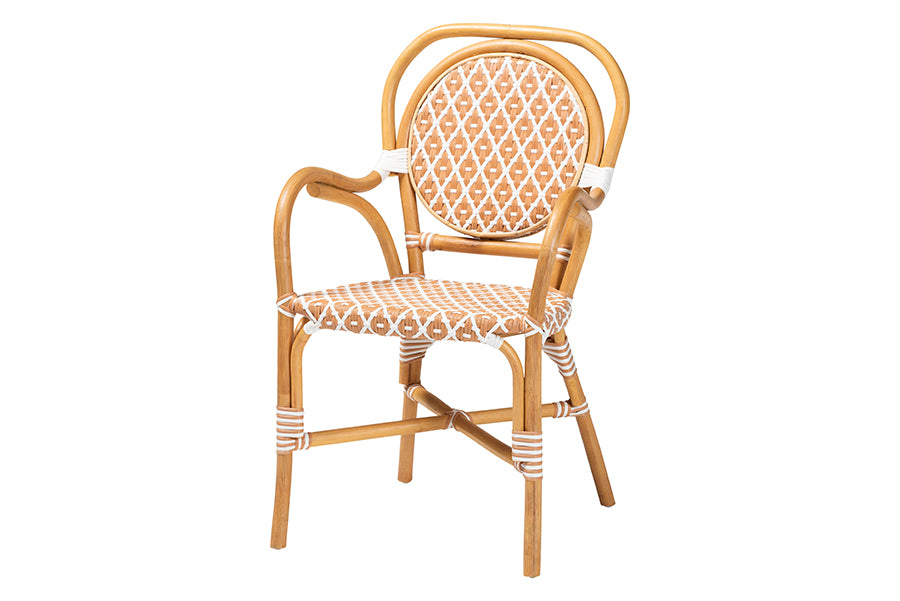 bali & pari Mattie Natural Rattan Bistro Dining Set - 5-Piece Cafe-Style Set with Round Table and 4 Matching Chairs, for Kitchen or Indoor/Outdoor Seating, Beige