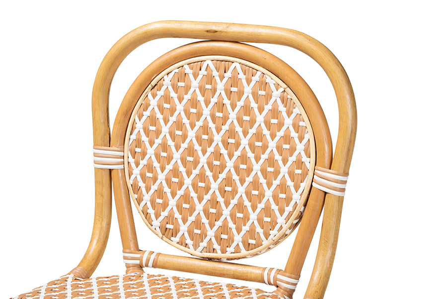 bali & pari Mattie Natural Rattan Bistro Dining Set - 5-Piece Cafe-Style Set with Round Table and 4 Matching Chairs, for Kitchen or Indoor/Outdoor Seating, Beige