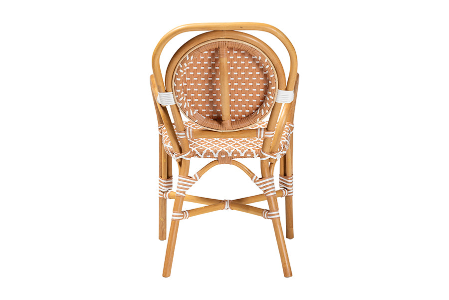 bali & pari Mattie Rattan Bistro Chair - Handwoven Cafe-Style Dining Chair with Curved Arms for Kitchen or Indoor/Outdoor Lounge, Beige