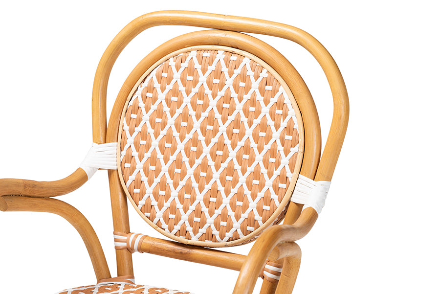bali & pari Mattie Rattan Bistro Chair - Handwoven Cafe-Style Dining Chair with Curved Arms for Kitchen or Indoor/Outdoor Lounge, Beige