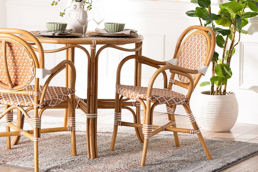 bali & pari Mattie Rattan Bistro Chair - Handwoven Cafe-Style Dining Chair with Curved Arms for Kitchen or Indoor/Outdoor Lounge, Beige