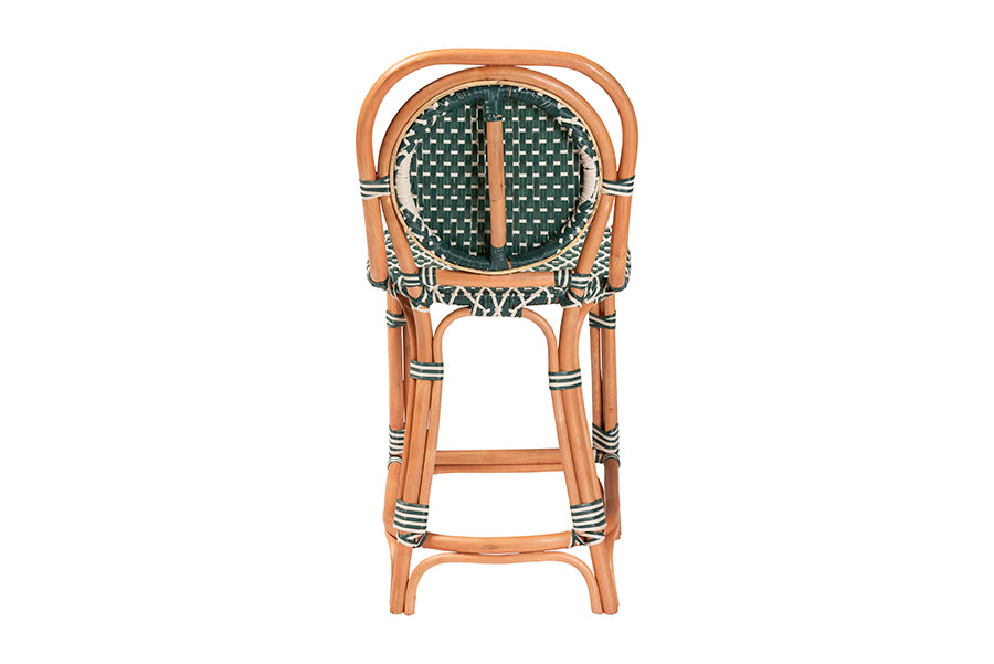 bali & pari Mattie Rattan Bistro Counter Stool - Handwoven Accent Seating with Backrest for Kitchen Island or Indoor/Outdoor Lounge, Green